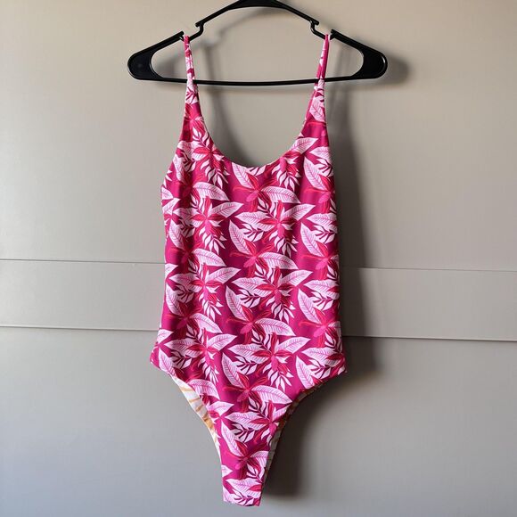 Sweet Honey Hawaii Reversible One Piece Swimsuit Women Medium Monstera Floral - Picture 1 of 9